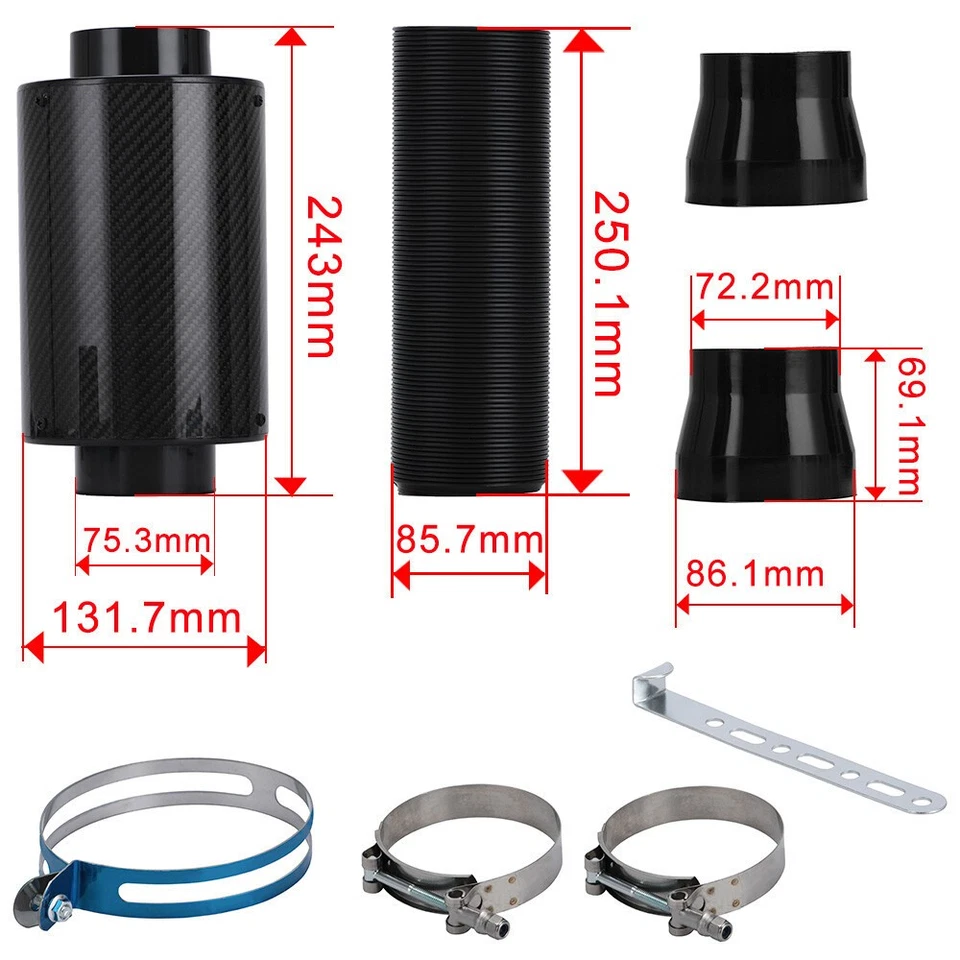 Racing Air Filter Box Carbon Fiber Cold Feed Induction Air Intake Kit Universal Foto 2 de 4