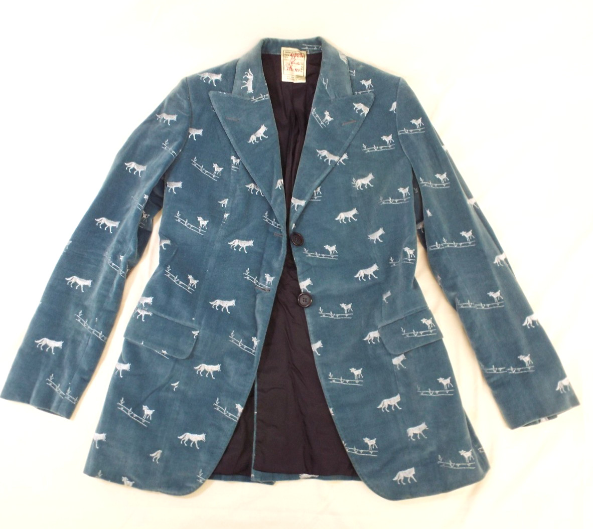 Vintage 1970s De Noyer Blue Cotton Velvet Pant Suit 38 Wolf Lamb James Borynack