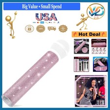 Pink Microphone Cover Sparkly Rhinestones Wireless Handheld Mic Sleeve for St...