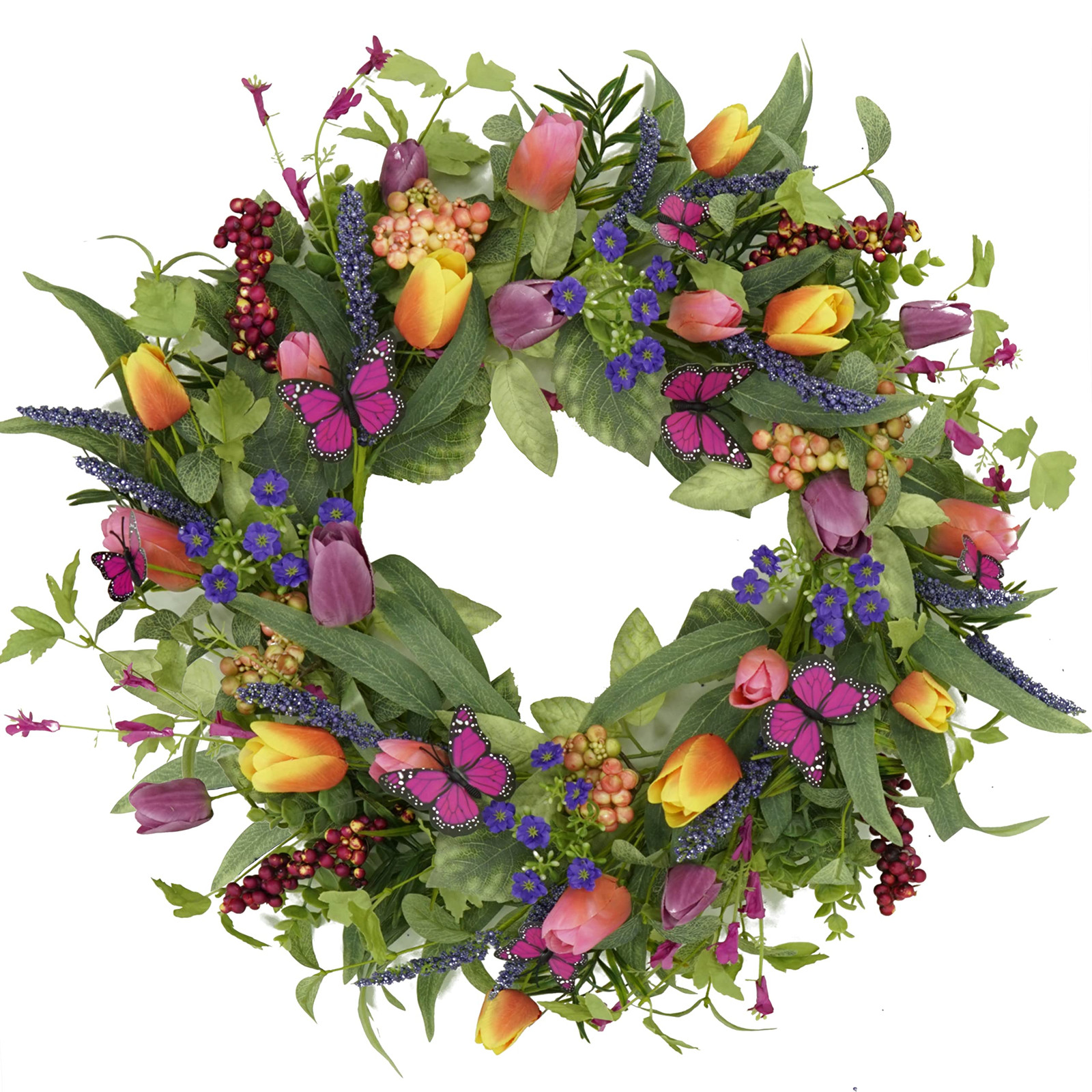 Colorful 22-Inch Spring Summer Tulip Wreath for Front Door
