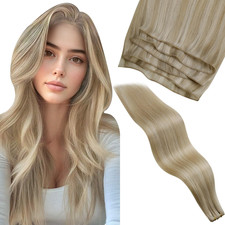 Laavoo Hand Tied Weft Hair Extensions Human Hiar 24 Inch Blonde Highlight Sew