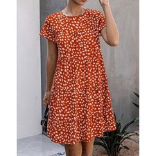 Kirundo Ruffle short Sleeve Summer Mini Dress US Women's M