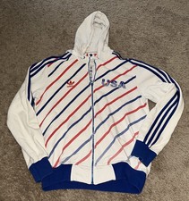 Vintage USA Soccer Jacket Mens Medium Adidas Trefoil Full Zip 1978 White