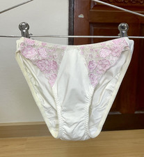 Vintage Light Silky Panty Nylon Hi Leg Bikini Sheer Floral Lace Sissy Brief Sz.5