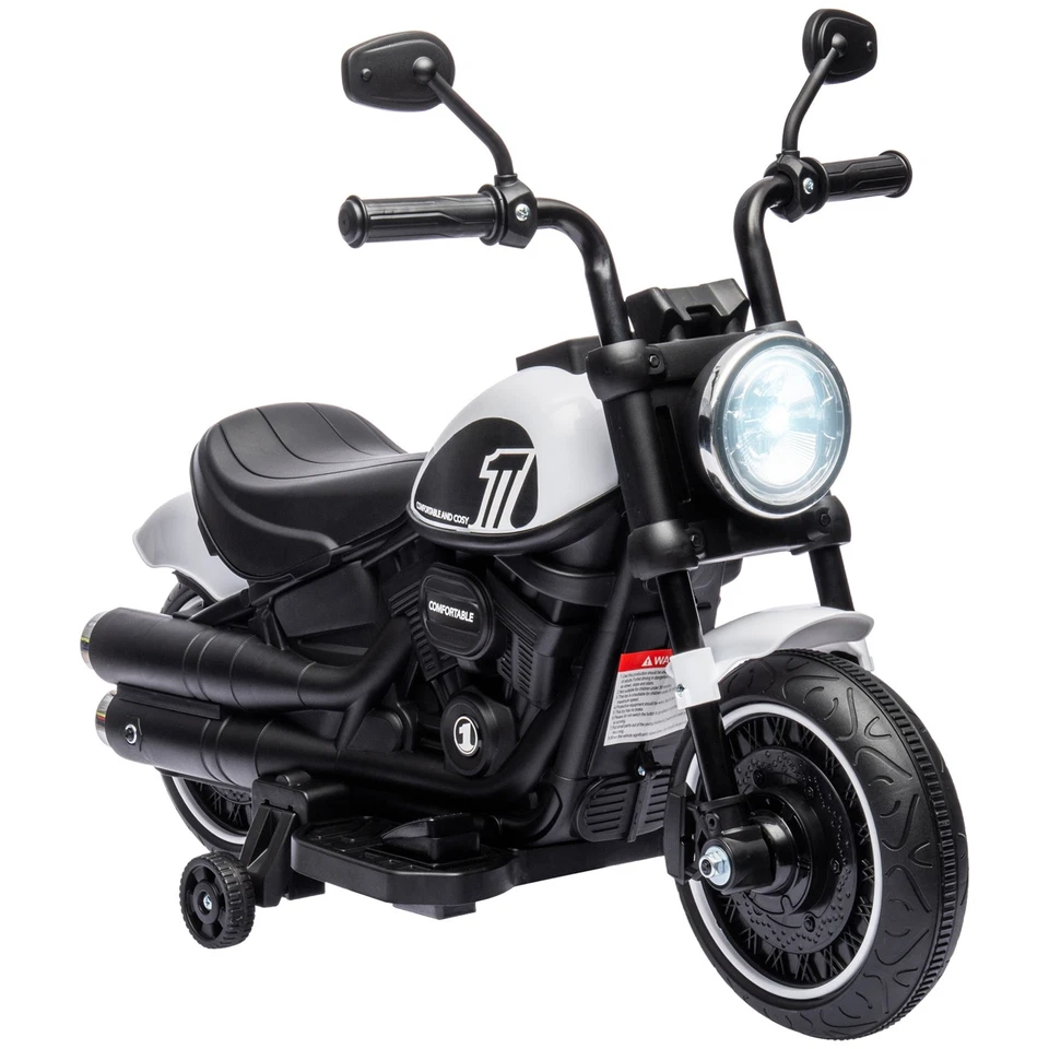 HOMCOM Moto Elettrica per Bambini 18-36 Mesi con Rotelle e Fanale Bianco e Nero