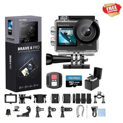 #ad Brave 4 Pro 4K30 Action Camera with 64GB MicroSD U3 Card 131FT Underwater Wa... $215.95