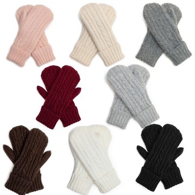 Damen Winter Fäustlinge Zopfstrickmuster warme gestrickte Handschuhe einfarbig