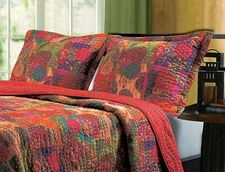 BEAUTIFUL TROPICAL EXOTIC RED PURPLE TEAL BLUE BOHEMIAN GLOBAL BOHO QUILT SET 