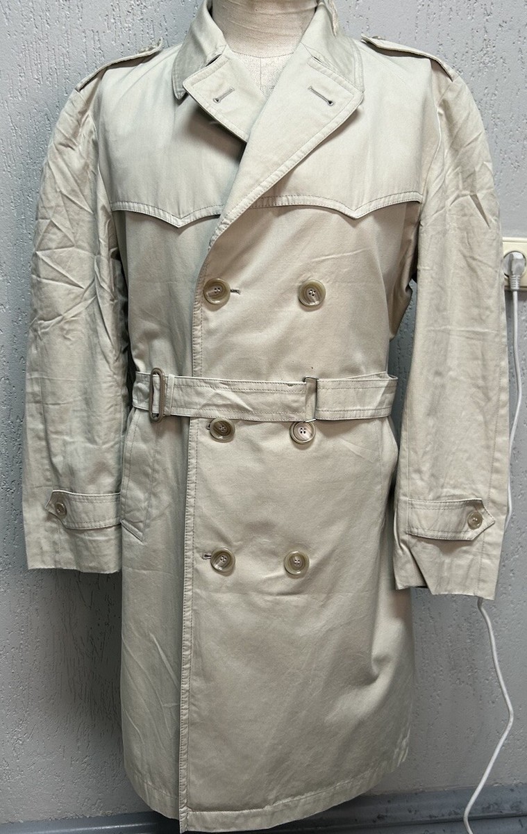 1960s Men's Beige DB Rain Trench Coat Belted Vintage
