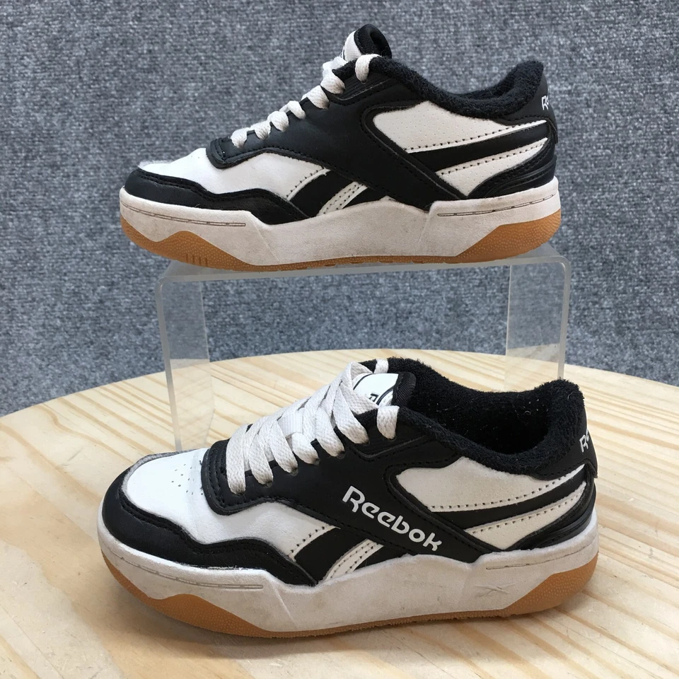 Reebok Shoes Youth 11 Boys Court Drift Athletic Low Sneakers Black White Leather - Image 2 of 4