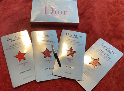 Dior Addict Stellar Shine Lipstick Sample Cards w/ Brush 4 Colors 4x0.4ml 
