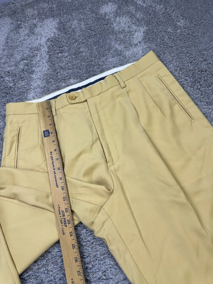 Mantoni 裤子男式 36x30 黄色羊毛打褶袖口休闲裤米兰意大利 — 第 4/4 张图片