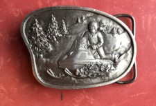 1977 SNOWMOBILE BELT BUCKLE, E-85 BERGAMOT, NICE, BARELY WORN BY ME, RARE 