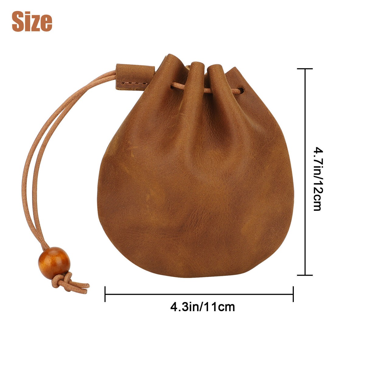 Leather Wallet Coin Pouch Case Drawstring String Bag Small