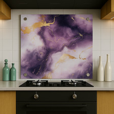Luxury Purple Marble Glass Splashback – Abstract Gold Vein Design