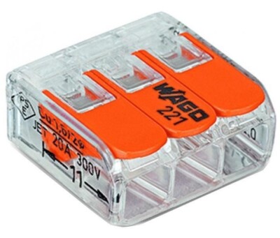 Cable Clamp Wago 221-413, 3 X 0.2-4 Mm², 450 V, Orange, 20 Pcs.