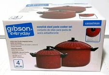 Gibson Home Casselman Pasta Cooker Set 4-Piece Red Nonstick Steel 5.4qt & 1.75qt