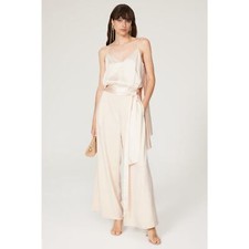 Obando Collective Cape Satin Jumpsuit Cream Sleeveless Wide Leg V-Neck Sz 4