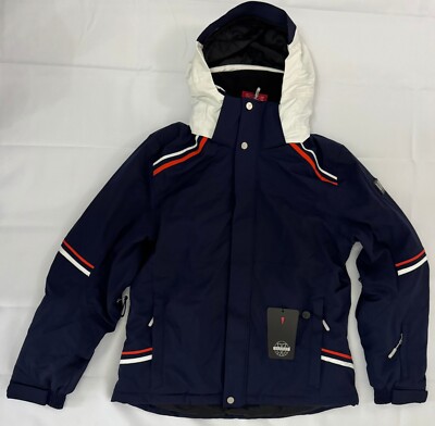 Mens Vuarnet Wilde Ski Jacket | Sail Navy Blue with White & Red Stripes
