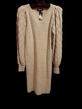 EXPRESS BODY CON CAMEL CABLE KNEET BALLOON SLEEVE SWEATER DRESS SIZE XS $98