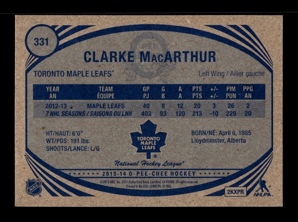 PWE READ stock photo . 2013-14 opc o-pee-chee retro #331 clarke macarthur - Image 2 of 2