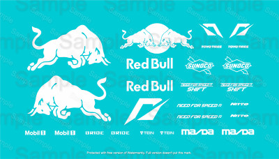WATER SLIDE DECAL FOR Hot wheels 1/64  for 'Mazda RX-7 __RED__BULL__ 004