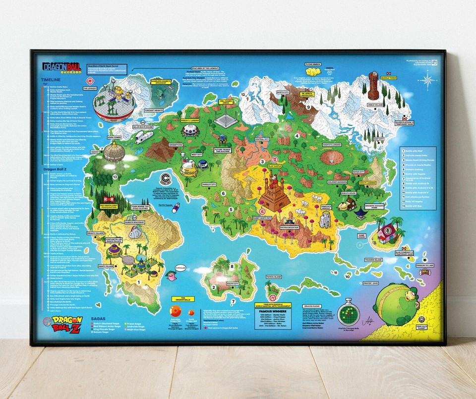 Dragon Ball Z map, DBZ map ,Son Goku Wall art, Dragon Ball rare unique poster