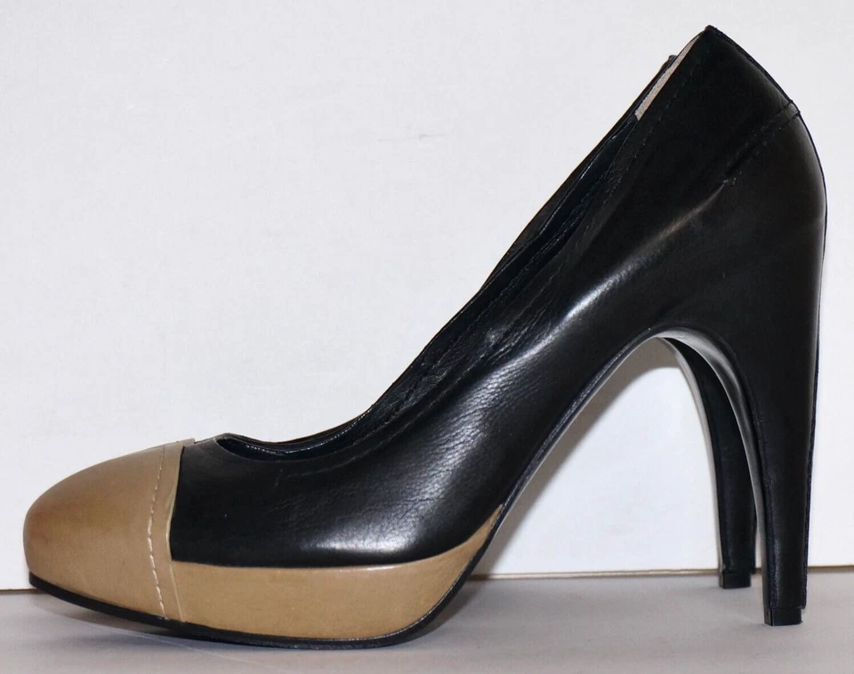 COSTUME NATIONAL Black & Beige Leather Platform Pumps EUR 39 ITALY - Image 3 of 4