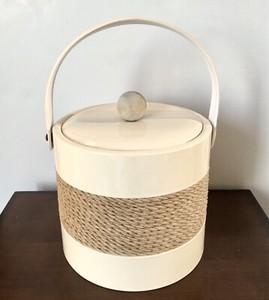 Vintage 70s Georges Briard Cream Vinyl Ice Bucked Wrapped in Natural Jute