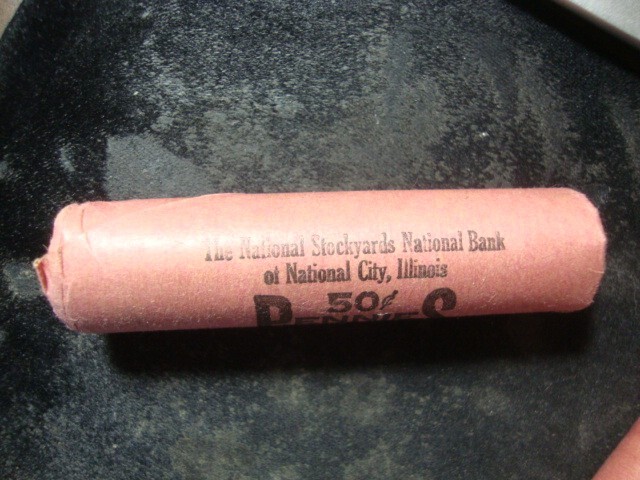 1956-D BU OBW Bank Wrap Lincoln Cents 50 Coin Roll National Stockyards