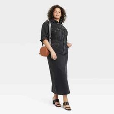 New Plus Size Women's Long Sleeve Denim Maxi Dress Universal Thread Black 26