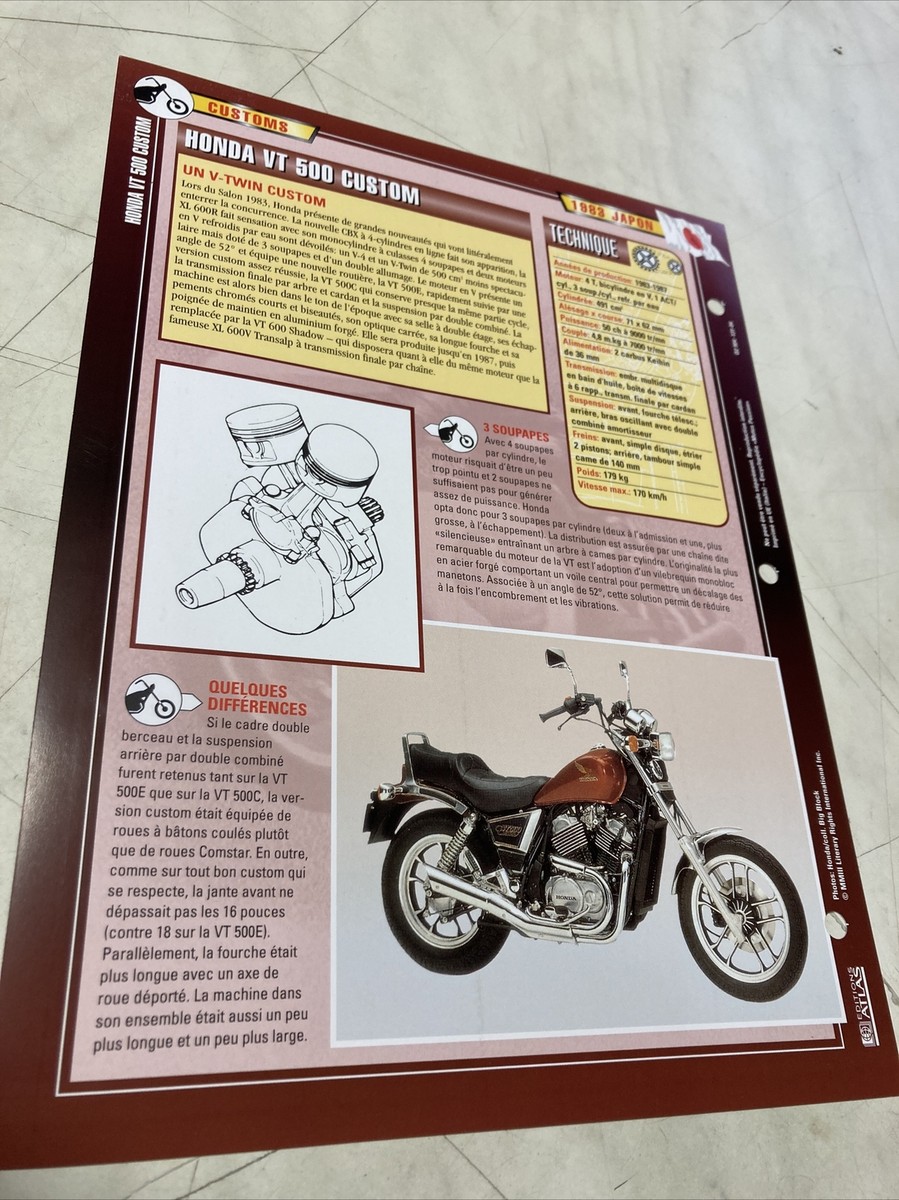 Honda VT500 Custom 1983 500 VT fiche carte moto passion collection Atlas |  eBay