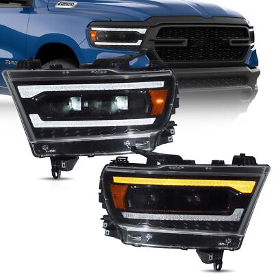 Amber For 2019-2024 Dodge Ram 1500 LED DRL Headlights  Animation Front Lamps L+R