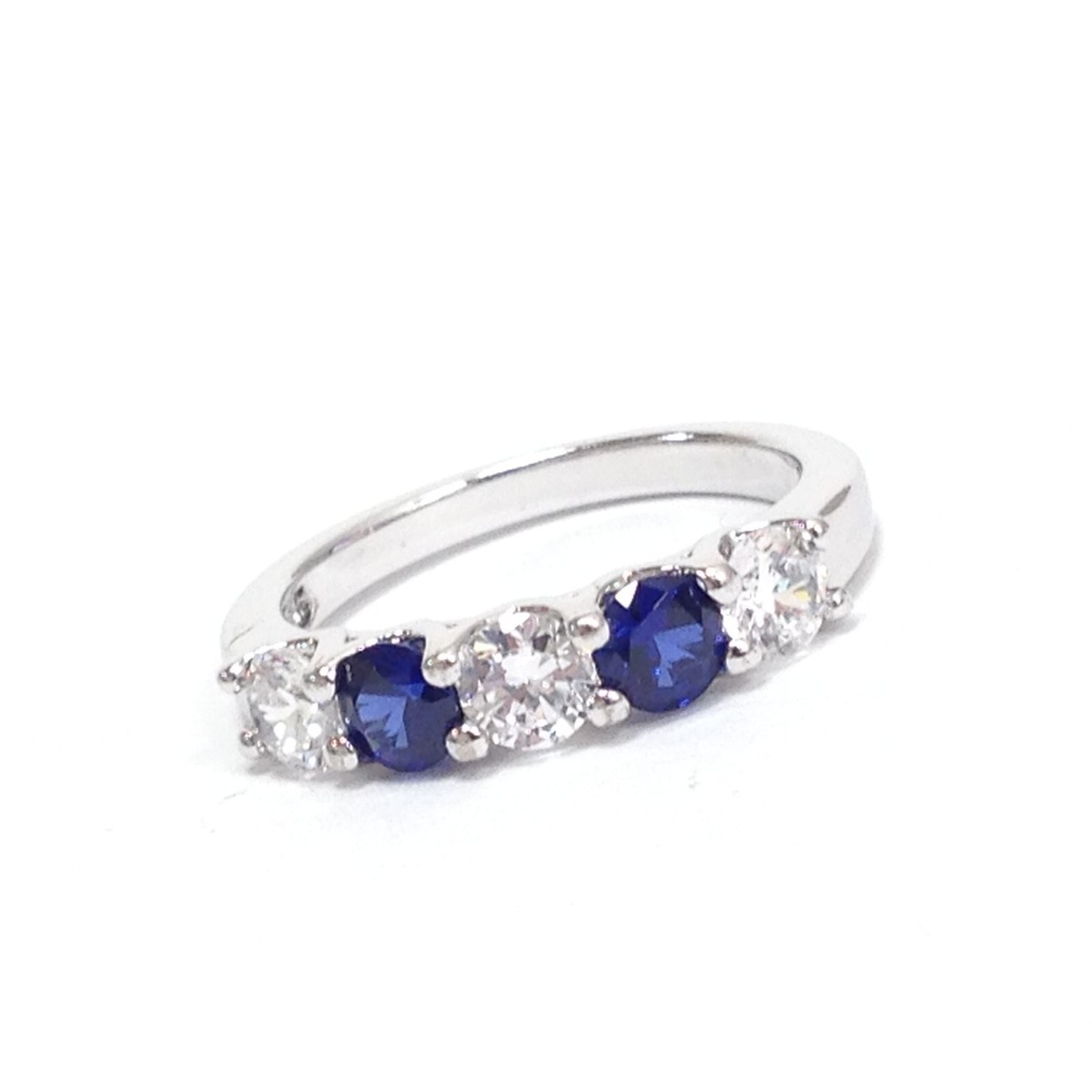 FC 925 Sterling Silver Alternating Blue White CZ Stone Band Ring