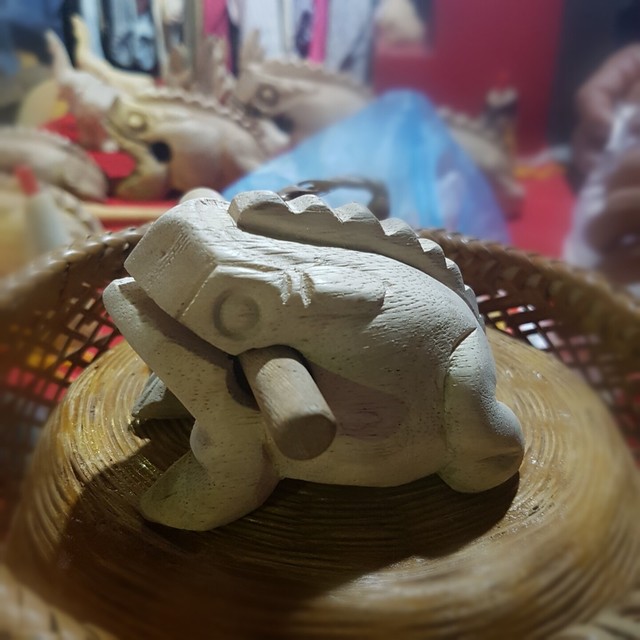 Carved Wood Frog Handmade from Thailand which Toy Percussion Natural