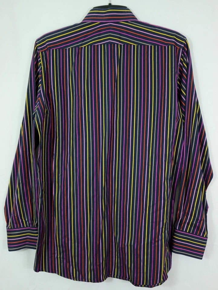 Men's DUCHAMP London 16" Colorful Rainbow Stripe Dress Shirt 100% Cotton - Image 3 of 4