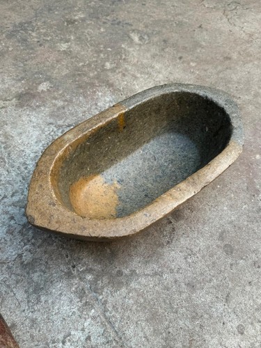 Antique Stone Grinding Oval Bowl Original Old Hand Carved - Picture 9 of 18
