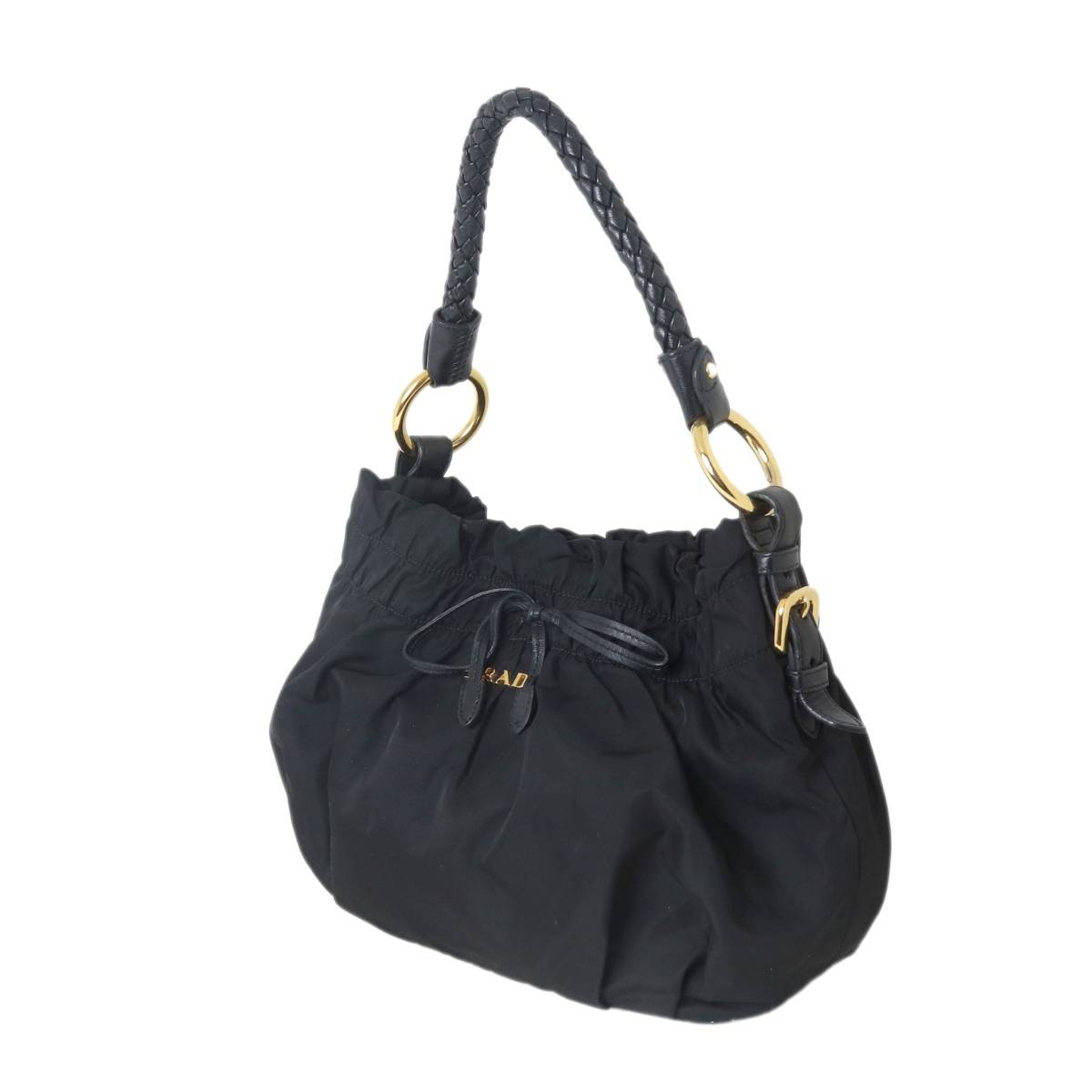 Prada Ribbon One Shoulder Bag BN1970 Nero Nylon Vintage Authentic