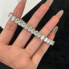 15Ct Oval Cut Lab-Created Diamond Tennis Bracelet 14K White Gold Plated Silver