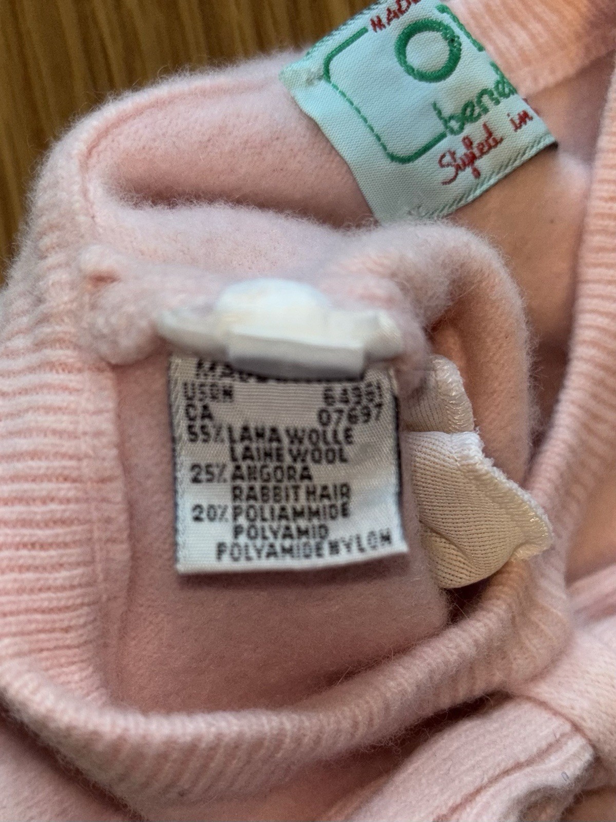 Very RARE: Girls 80s Pink Benetton Sweater. Made In Italy: Lambs Wool & Angora image 4