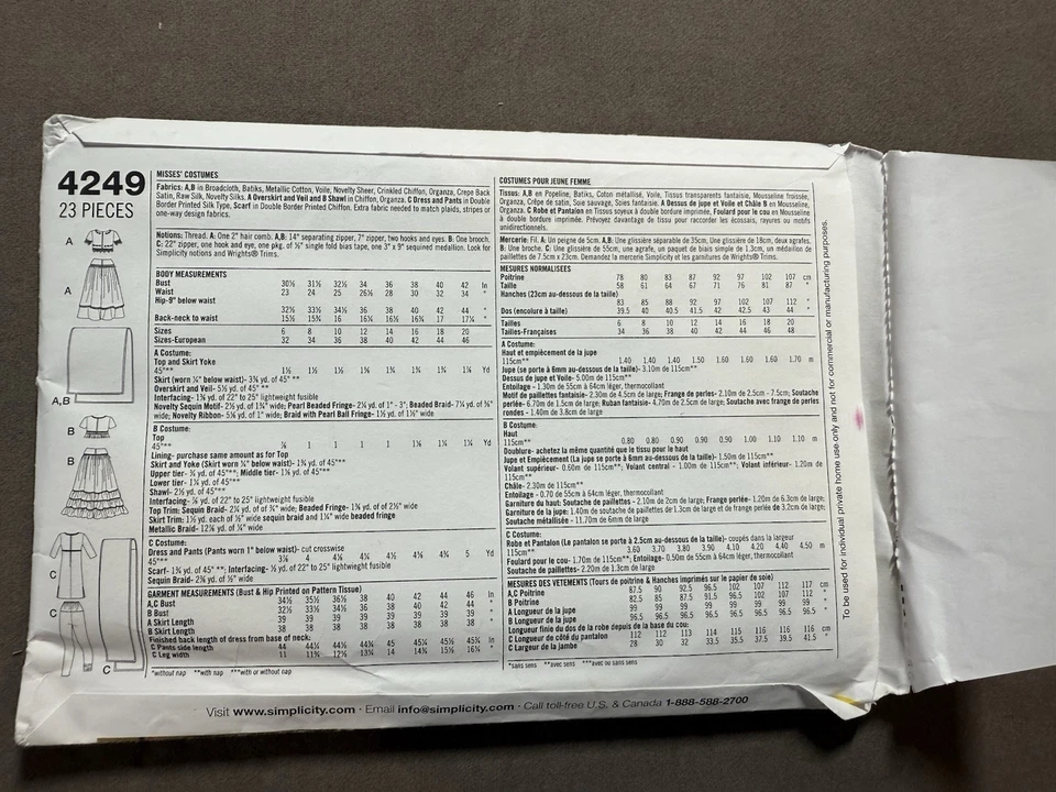 Uncut Simplicity Adult Costume Pattern, Size6,8,10,12 Belly Dancer Etc - Image 3 of 4