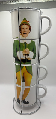 Buddy The Elf Stackable Ceramic Coffee Tea MUgs Set Of 4 Will Ferrell