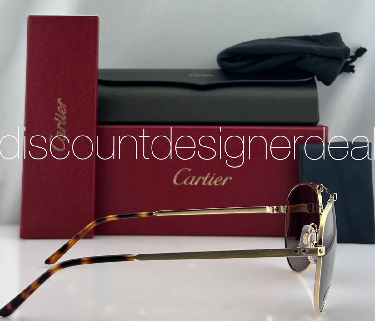Cartier Sunglasses Men Gold Titanium Brown Polarized Aviator  display picture 2