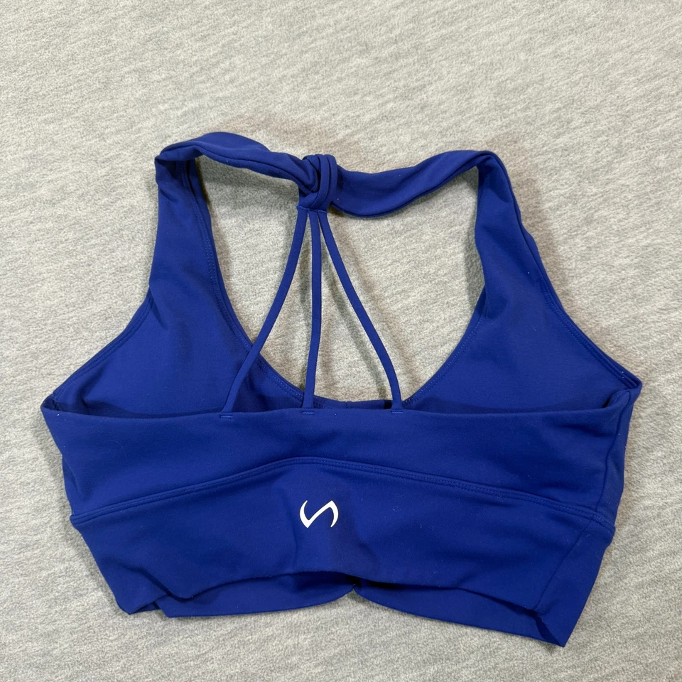 TLF Sports Bra Women L Blue Strappy Back Ruched Front Athletic Workout Top - Image 2 of 4