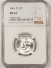 1961-D WASHINGTON QUARTER - NGC MS-64