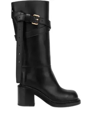 Moschino Calf Leather Buckle Biker Boots Women's EU 40 Black High Block Heel