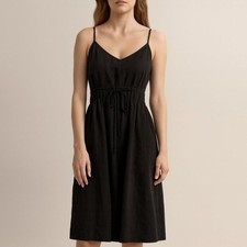 Theory Black Linen Blend Midi Slip Dress Women  s Size 6 Spaghetti Strap