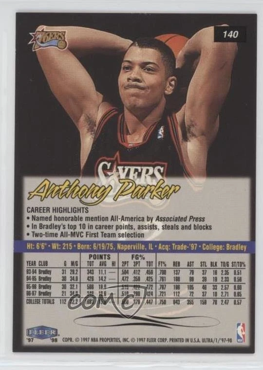 1997-98 Fleer Ultra Rookie Anthony Parker #140 Rookie RC - Image 2 of 2