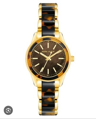 Anne Klein Quartz Gold-Tone Alloy Tortoise Marbleized Resin Bracelet Women Watch