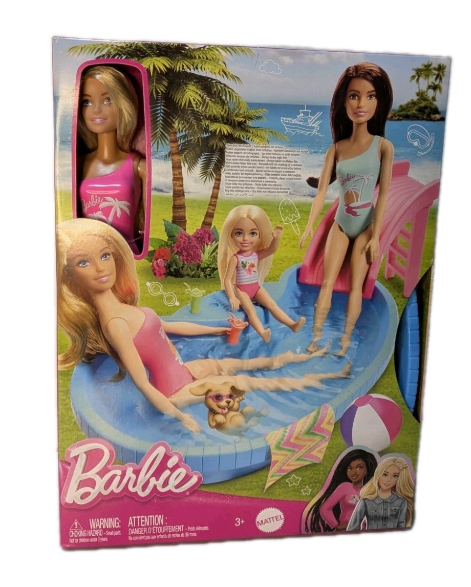 MUÑECA BARBIE CON PISCINA Y TOBOGÁN JUEGO